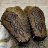 2 Pcs Medieval Embossed Arm Bracers, Retro Faux Leather Knight Arm Gauntlets, Vintage Renaissance Arm Guards
