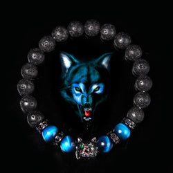 Wolf Charm Lava Stone Bracelet