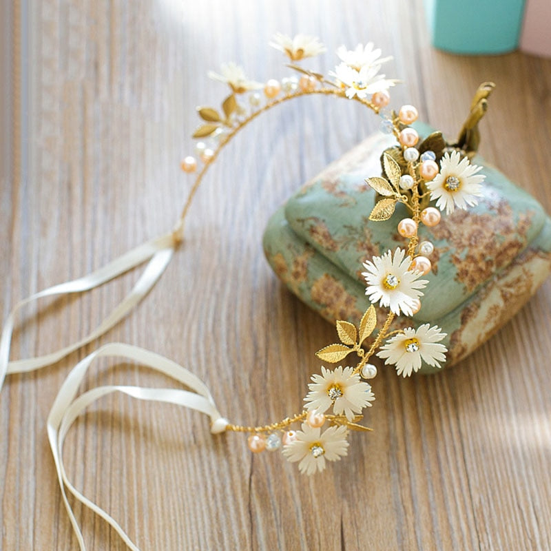 Gold Leaf Daisy Flower Headband – Viking Merchant display picture 2