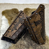 2 Pcs Medieval Embossed Arm Bracers, Retro Faux Leather Knight Arm Gauntlets, Vintage Renaissance Arm Guards