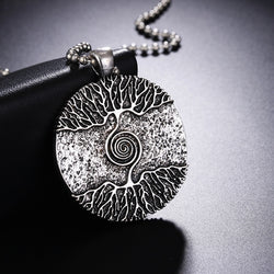 Vikings Amulet Tree of Life Round Silver Color Big Pendant Necklace, Stainless Steel