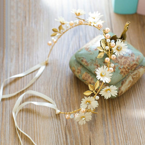 Gold Leaf Daisy Flower Headband