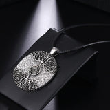 Vikings Amulet Tree of Life Round Silver Color Big Pendant Necklace, Stainless Steel