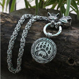 Stainless Steel Dual Wolves/ Odin Guardian Pendant Necklace