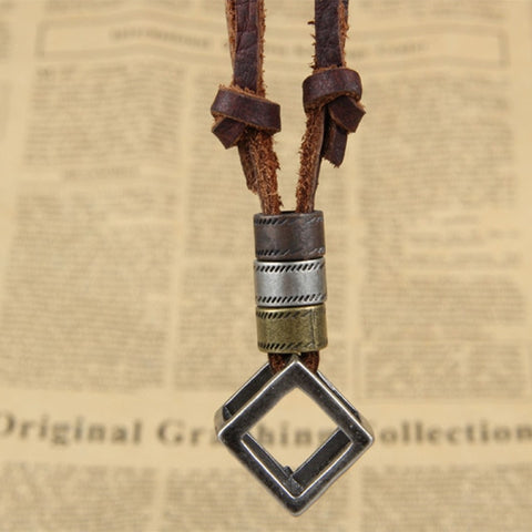 100% Genuine Leather Pendant Necklace - Geometric