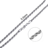 2mm-7mm Rope Chain Necklace, Stainless Steel
