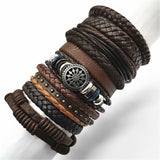 10pcs/set Black Leather Wrap Woven Handmade Bracelets