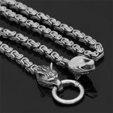 Dual Wolf Thor's Mjolnir Viking Chain Necklace, Stainless Steel
