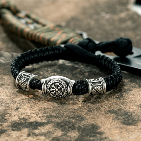 Viking Armband Zwart Gevlochten Leer Met Gouden Roestvrijstalen Vegvisir Rune Kralen, Noorse Heren Amulet Sieraden Viking Armband Zwart Gevlochten Leer Met Gouden Roestvrijstalen Vegvisir Rune Kralen, Noorse Heren Amulet Sieraden