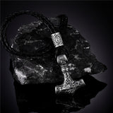 Viking Thor's Hammer Mjolnir Rune Amulet Necklace, Stainless Steel