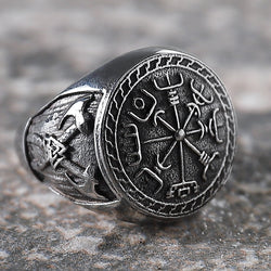 Stainless Steel Double Axe Runes Totem Ring