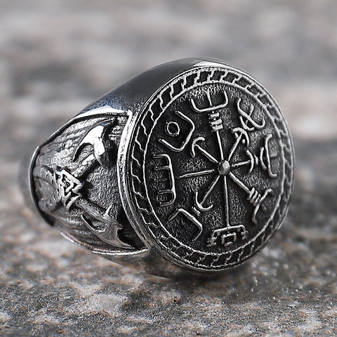 Stainless Steel Double Axe Runes Totem Ring