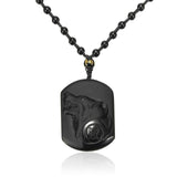 Black Obsidian Wolf Head Amulet Pendant Necklace