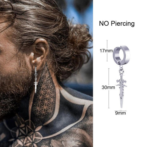 Triangular Conical Chain Long Earrings For Men Without Ear - Temu