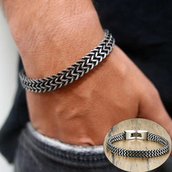 Vnox Vintage Oxidized Cool Double Curb Chain Bracelet, Stainless Steel