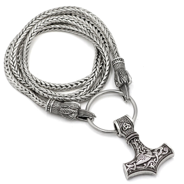Snake Chain Odin's Ravens Of Thor's Mjolnir Necklace – Viking Merchant