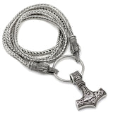 Norse Metal Cord Odin's Ravens Of Thor's Hammer Mjolnir Necklace NLID005