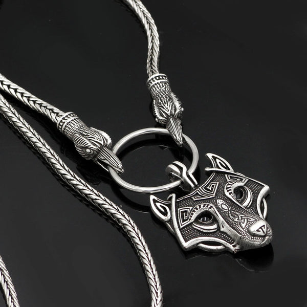 A Norse Viking Metal Cord Odin's Ravens Of Thor's Wolf Necklace NLID006