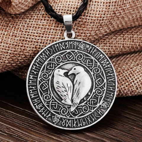 Vikings Runes Raven Pendant Necklace N006
